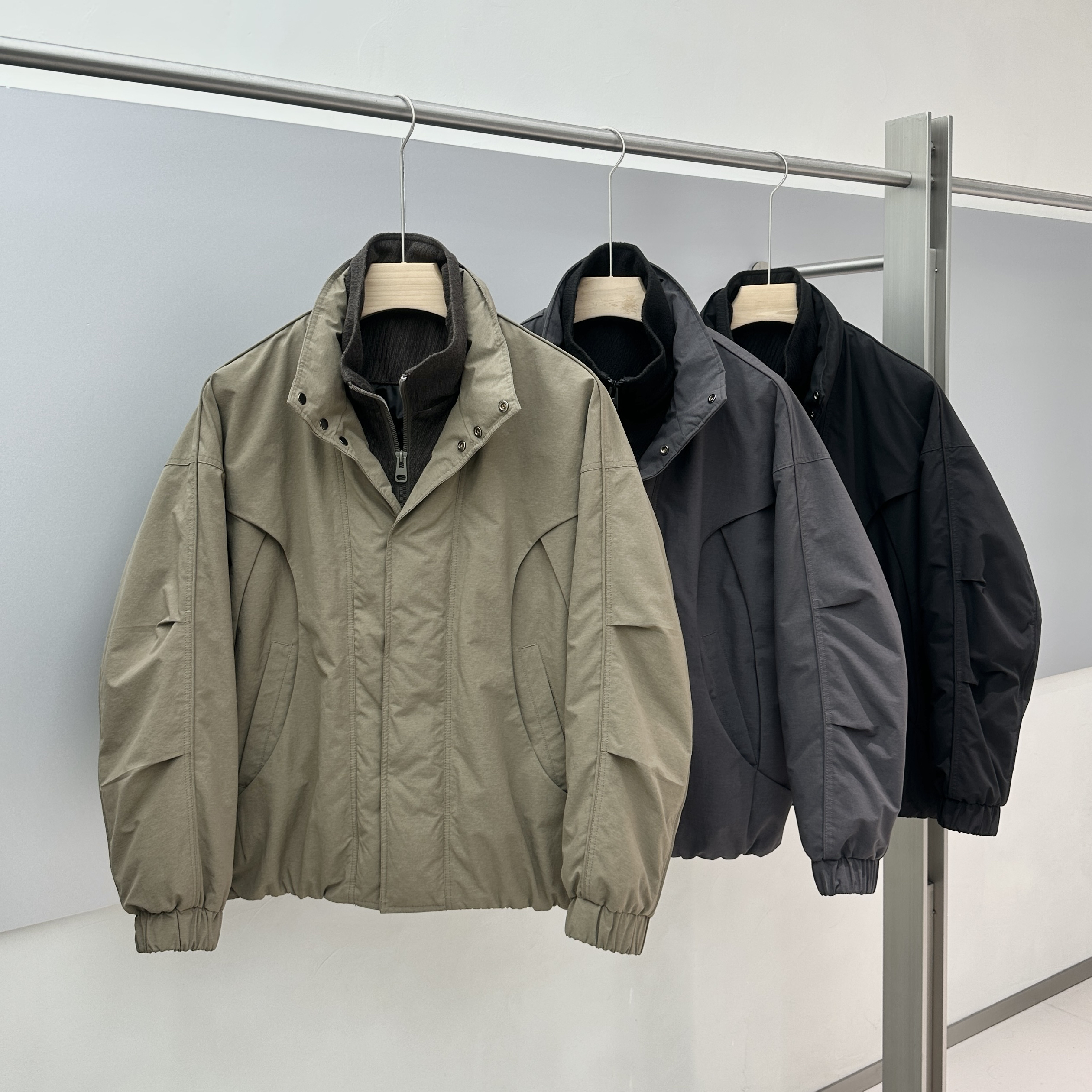 【叁拾】新国标90绒冬季男士立领宽松假两件羊毛领拼接设计感羽绒服