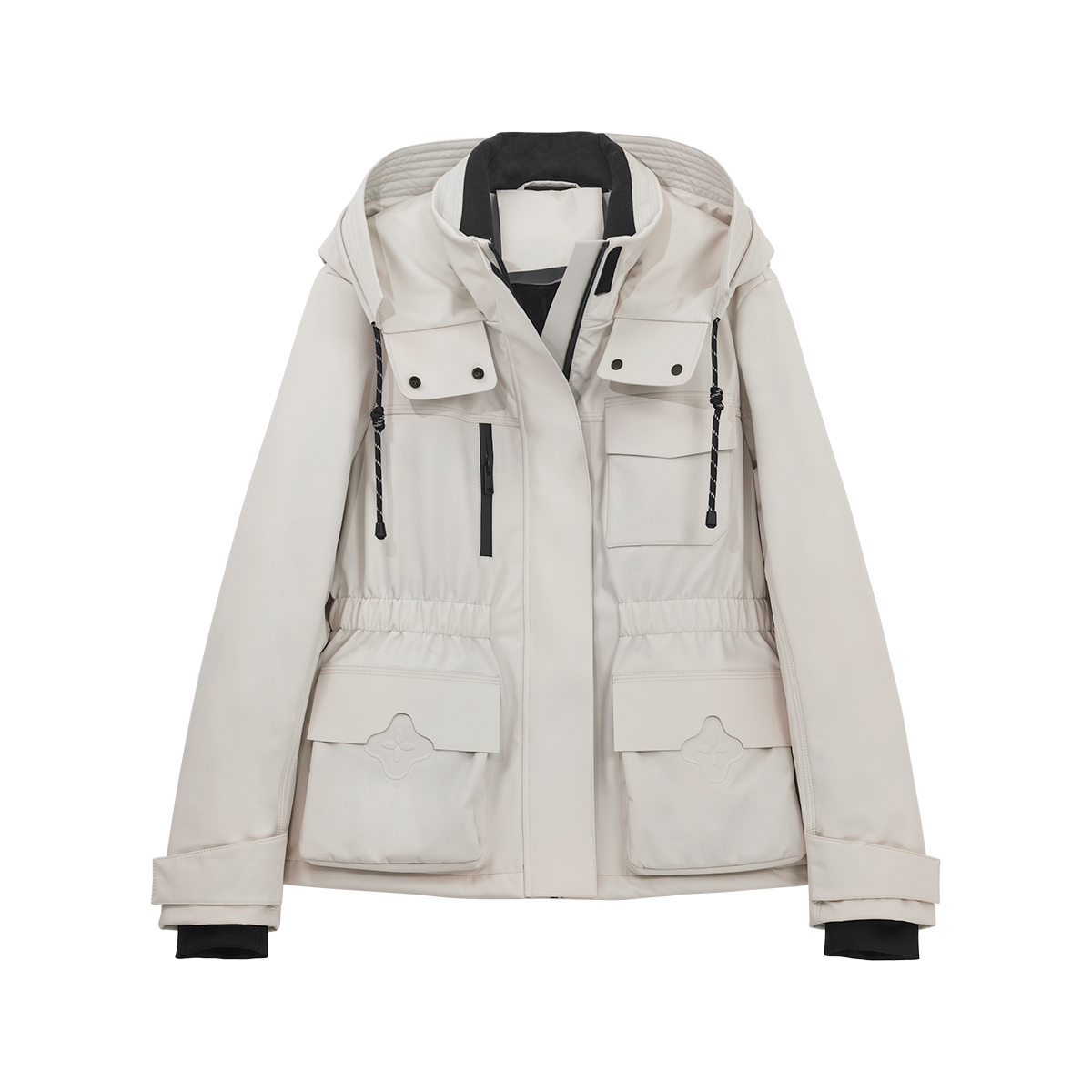 菱形四芒星多口袋连帽收腰 秋冬防风保暖90鹅绒羽绒服 JYYRJN7755