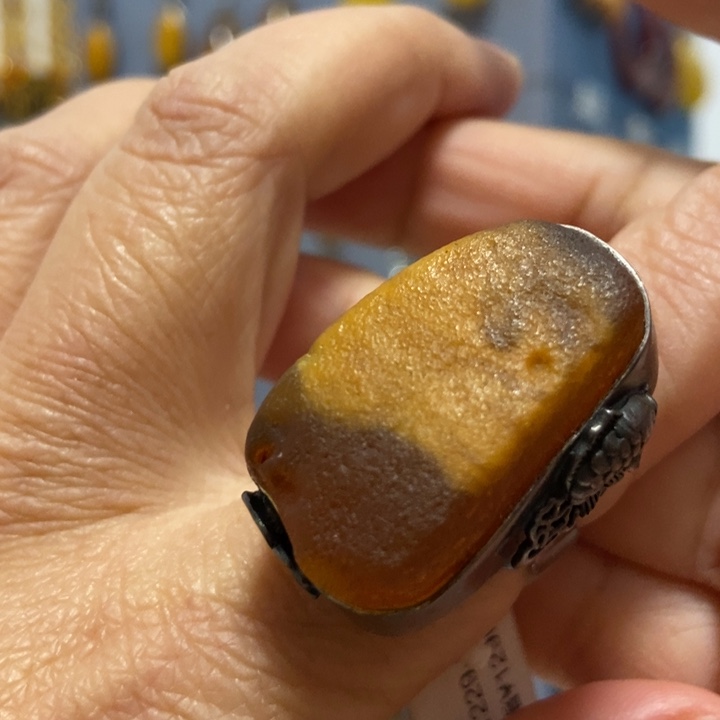 蜜蜡戒指银S925镶嵌蜜蜡原石