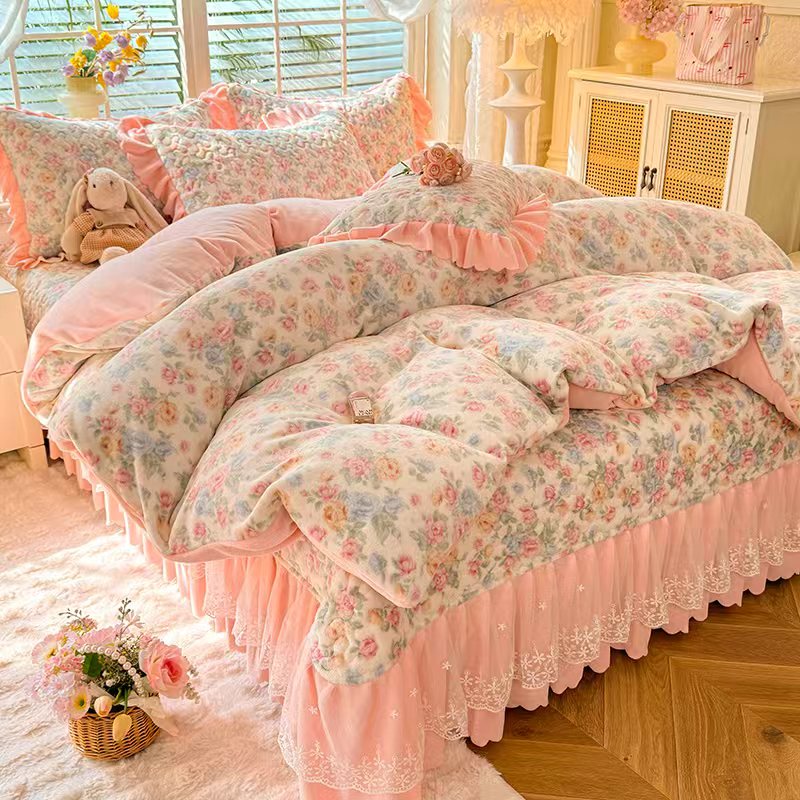 新款冬季韩式婴儿绒床盖保暖不掉毛四件套