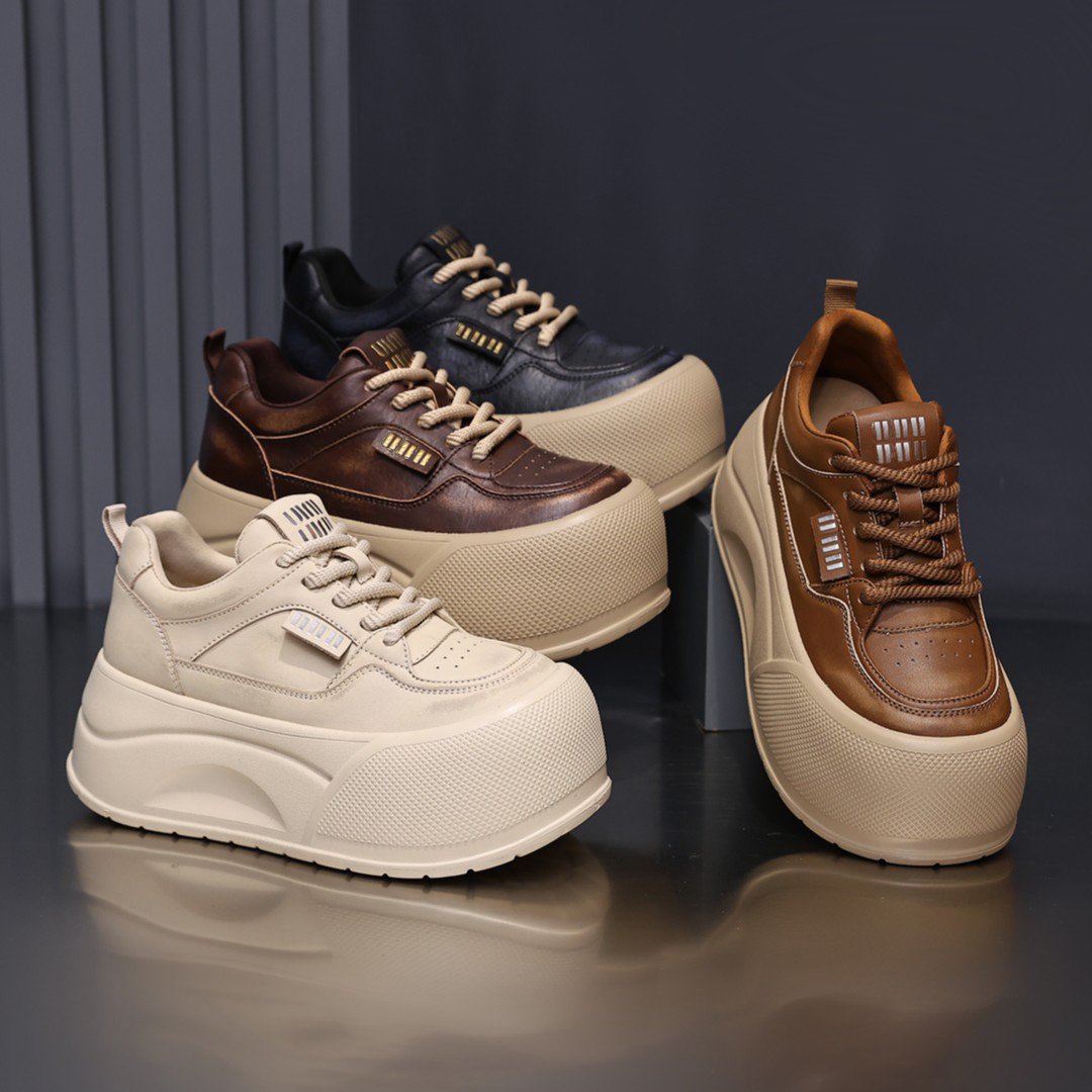 【单鞋--加绒】7CM厚底高帮擦色小白鞋女2025秋新款小个子复古板鞋