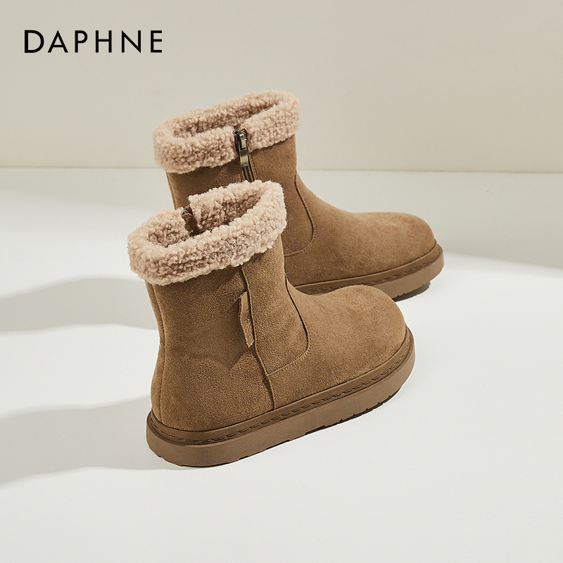 达芙妮厚底中筒雪地靴女2025冬季新款加绒休闲加厚棉靴保暖靴子