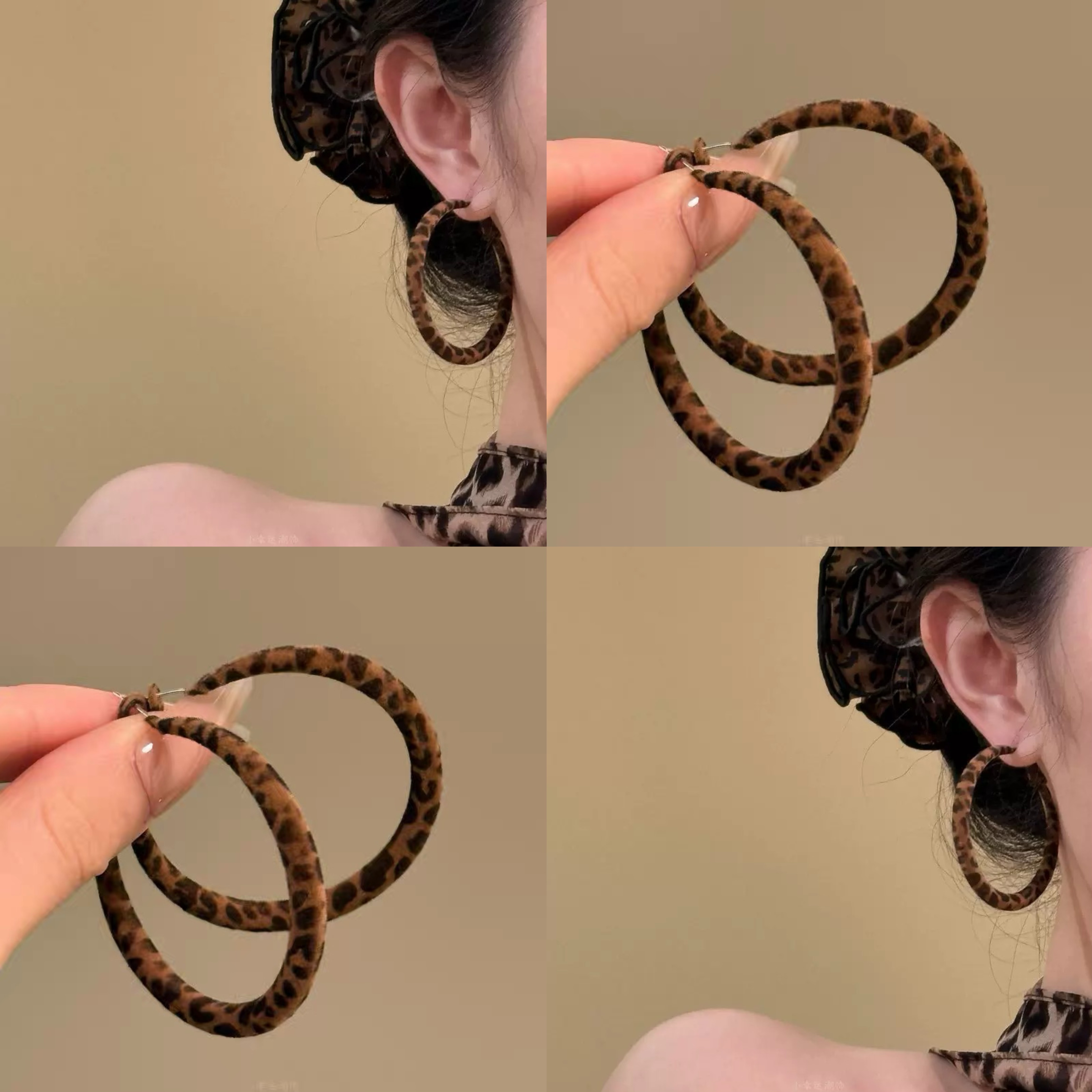 铜合金耳饰 梅姐饰品a59复古港风豹纹圆圈耳环轻奢气质耳钉耳饰品