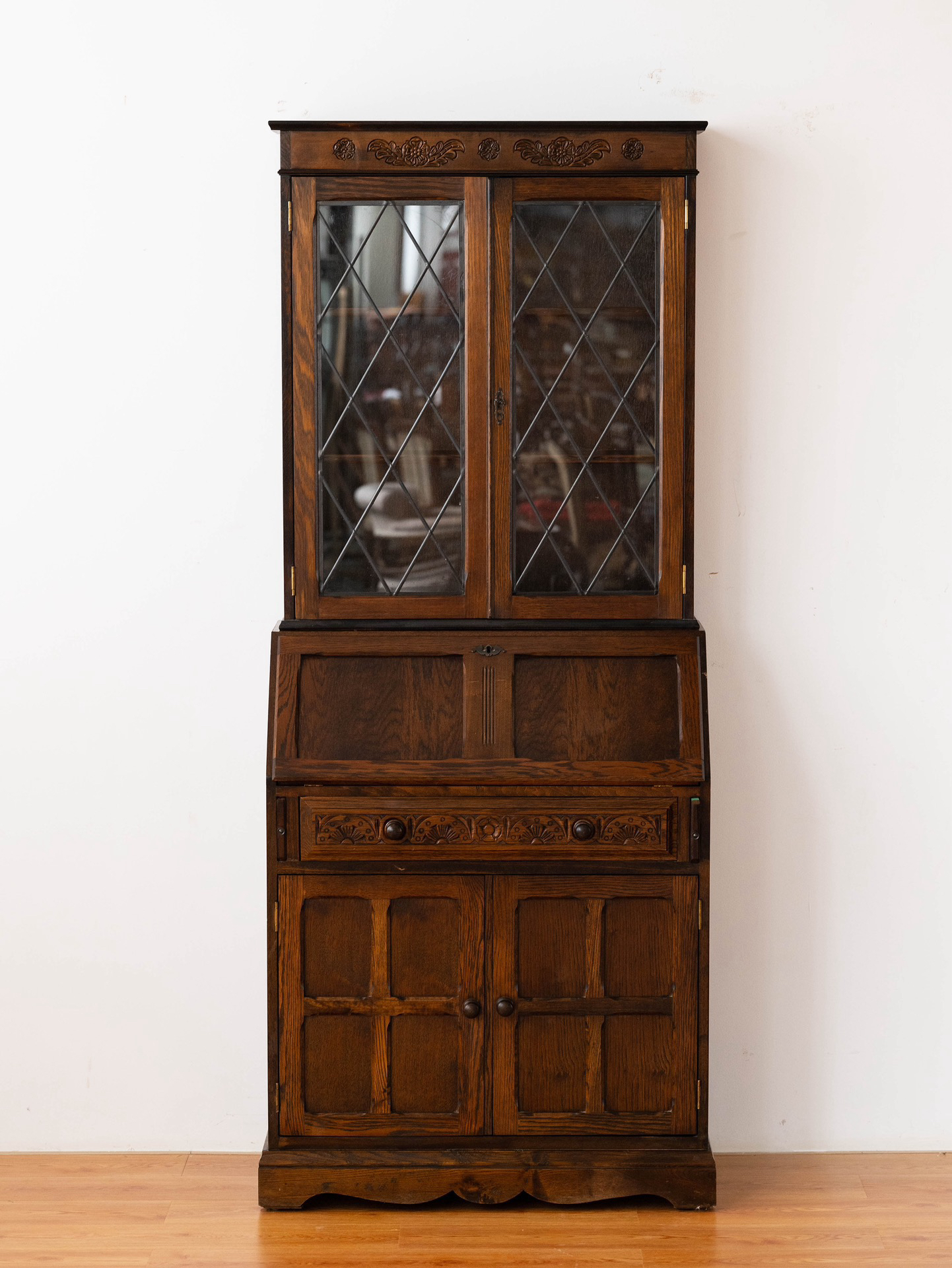 1900到1930年代英国古董秘书柜、展示柜，好品相。长76宽43高188