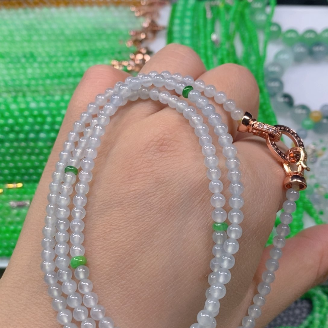 翡翠颈饰未镶嵌冰种圆珠项链4m' m