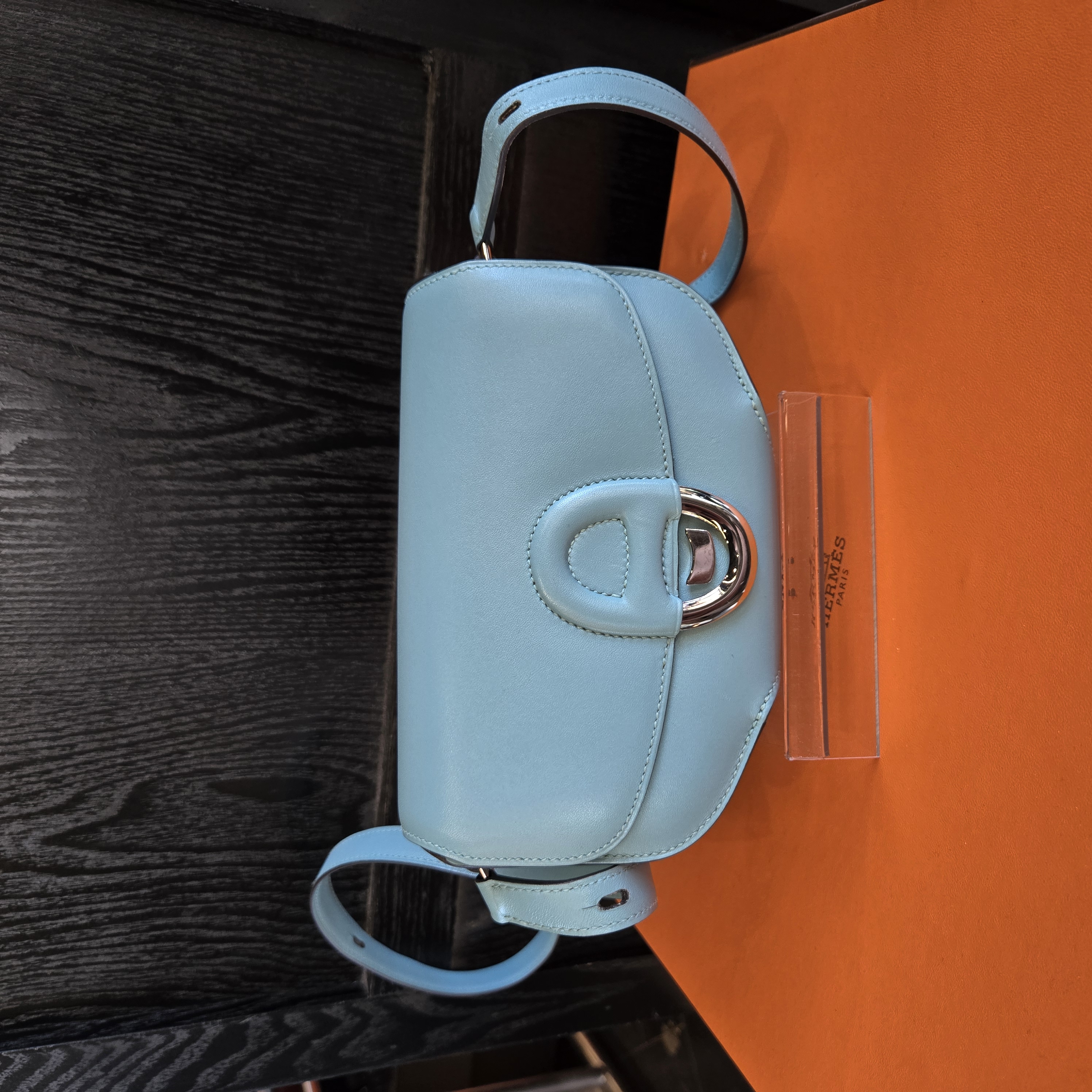 99新 Hermes/爱马仕 蓝色Cherche midi mini猪鼻包单肩斜挎包T刻