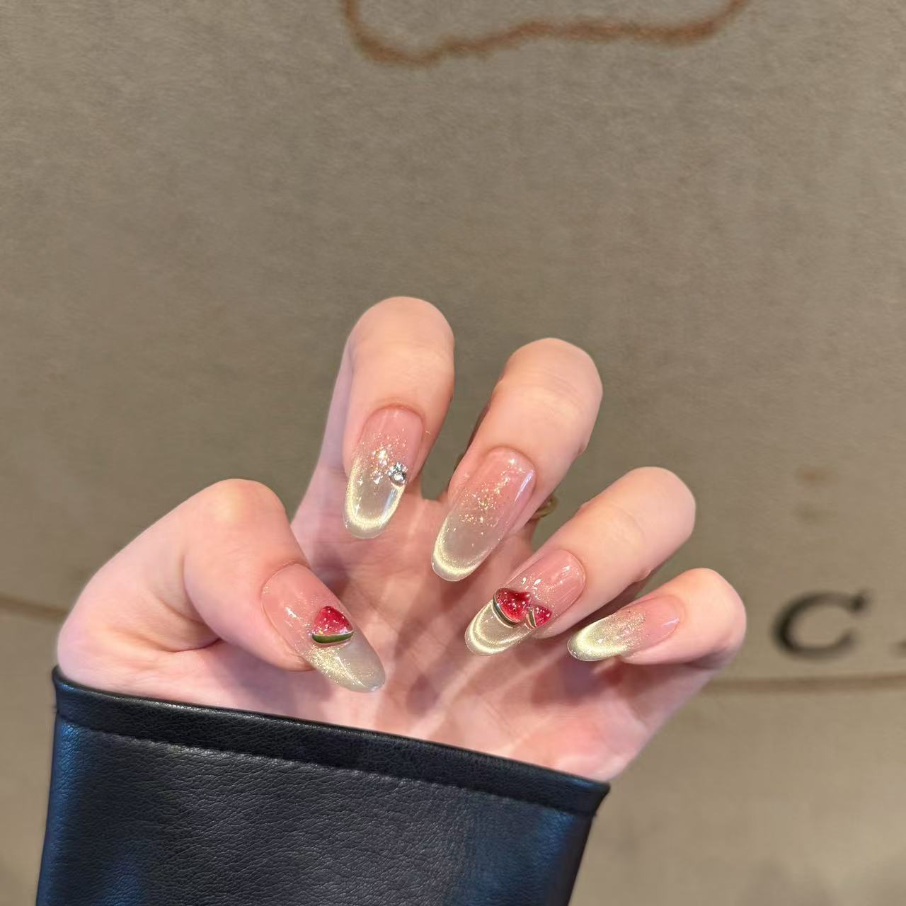 【冰镇西瓜】 纯欲裸色简约西瓜捏捏款气质纯手工穿戴甲温柔