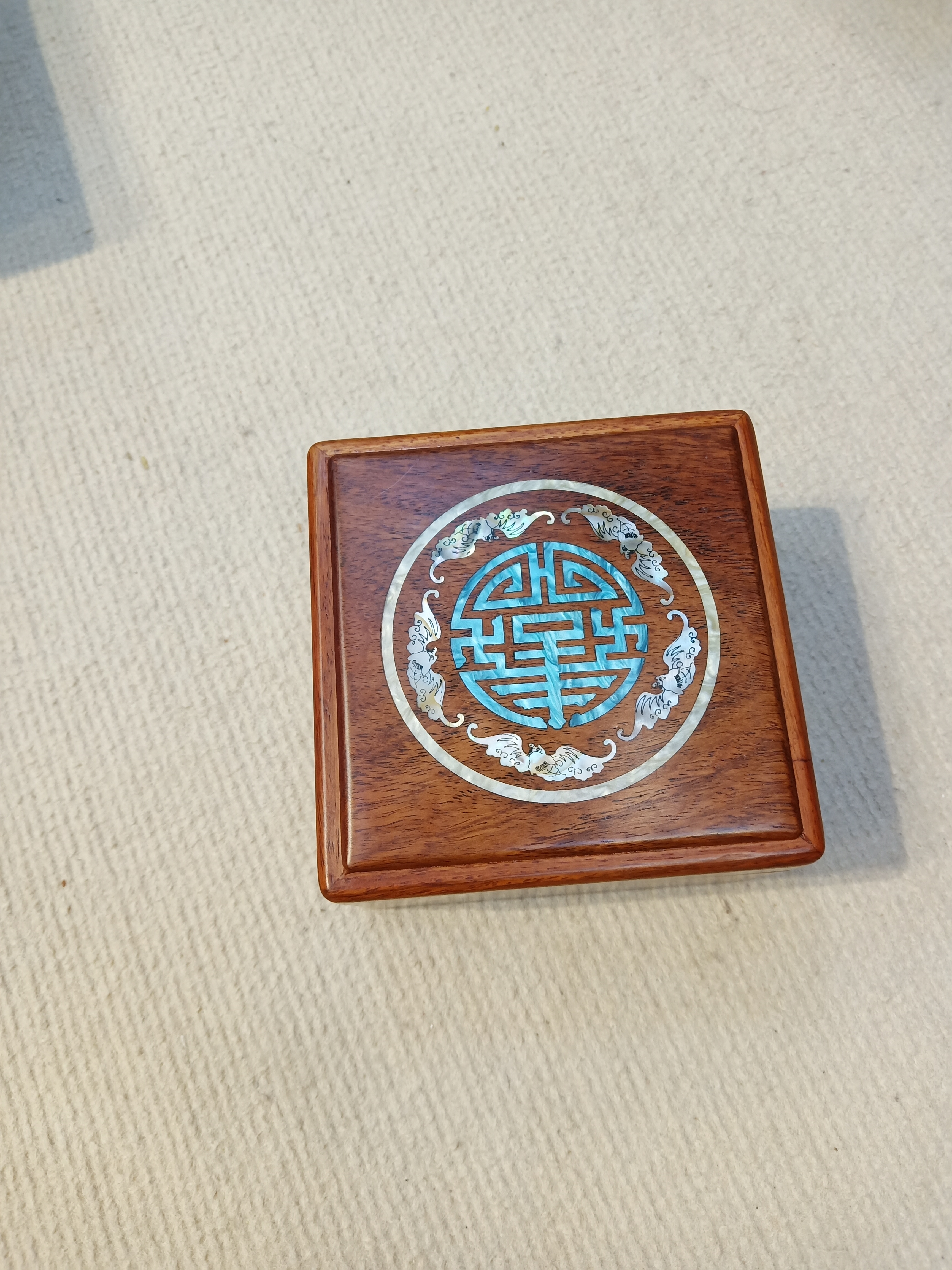 缅花螺钿方形手串手镯盒12*12*7.5cm