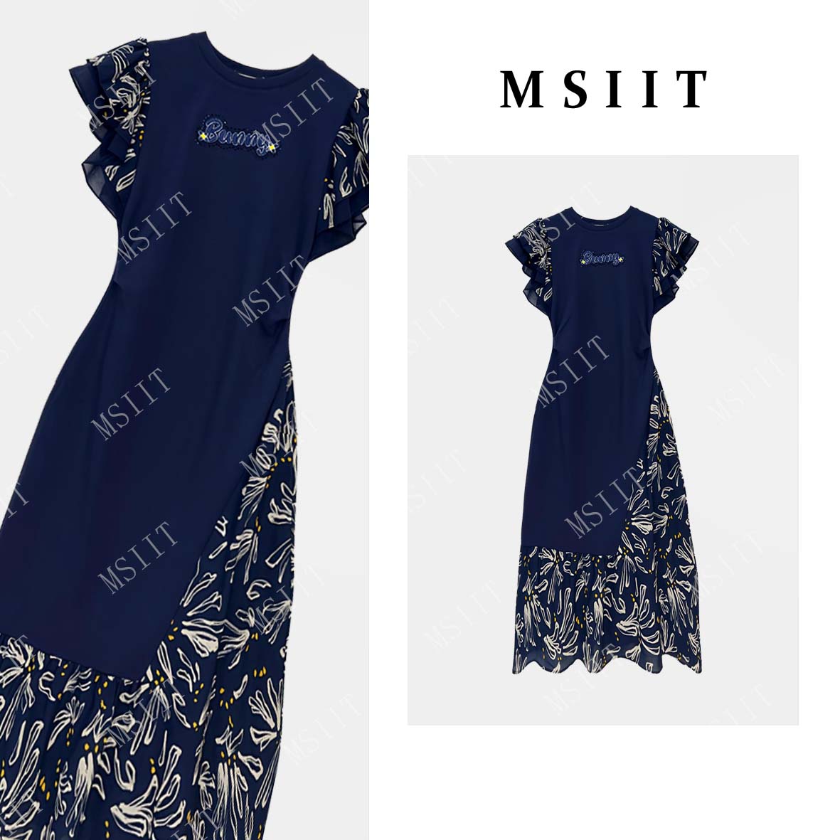 XX-轻奢简约舒适感女装拼接重工刺绣小熊显瘦连衣裙JT-A1036