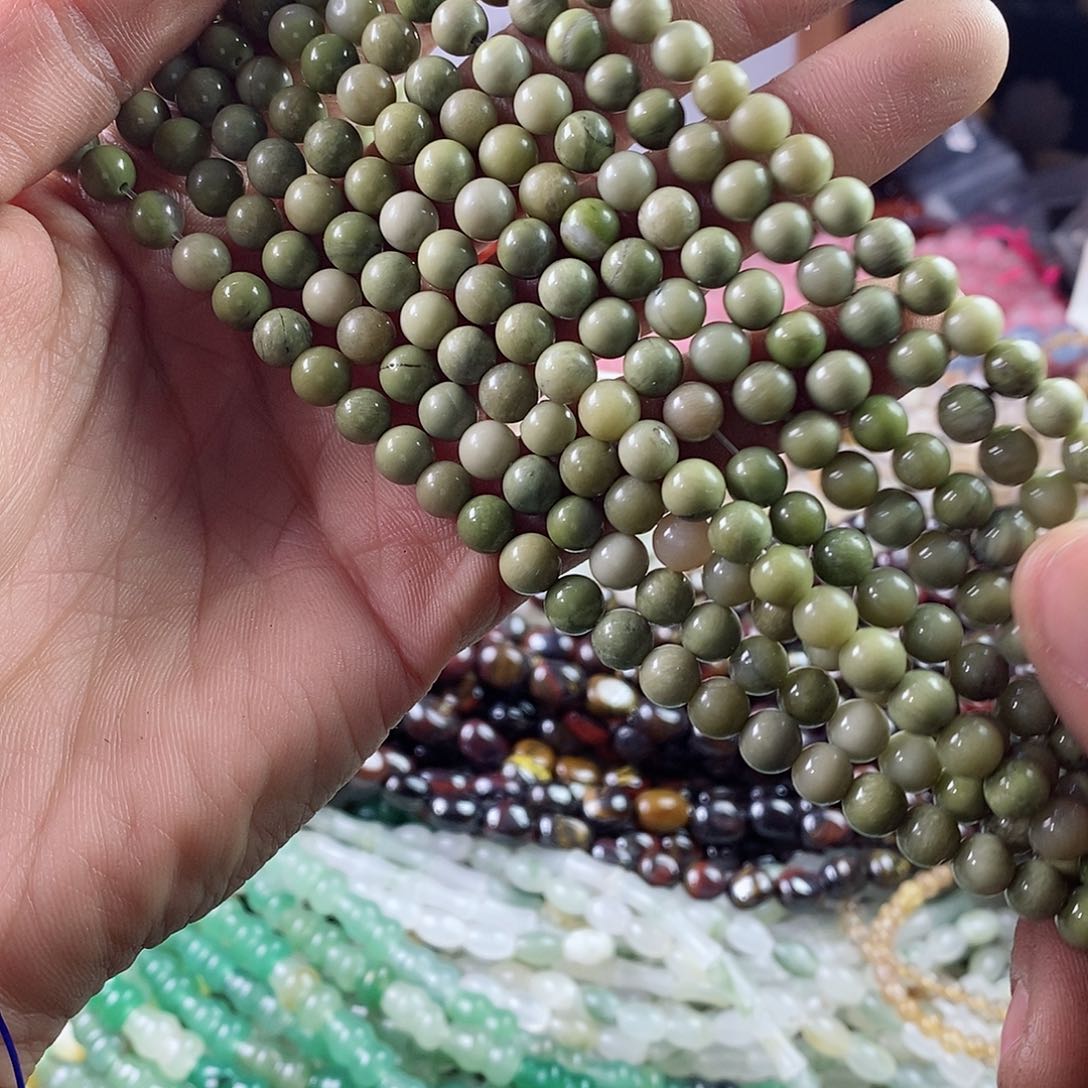 玛瑙/玉髓珠宝半成品合金一条天然阿拉抹茶绿6.2mm圆珠