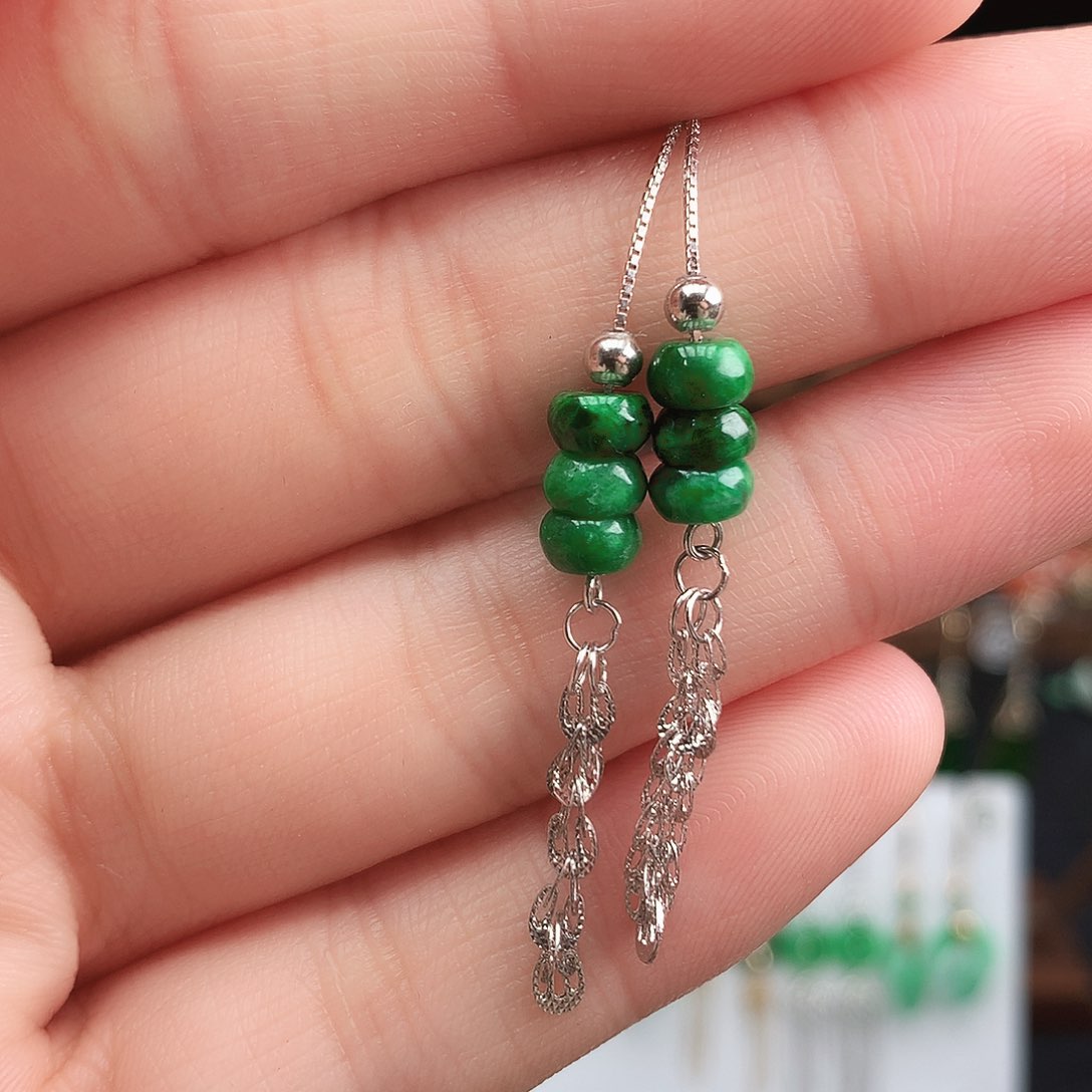 翡翠耳饰银S925镶嵌耳饰