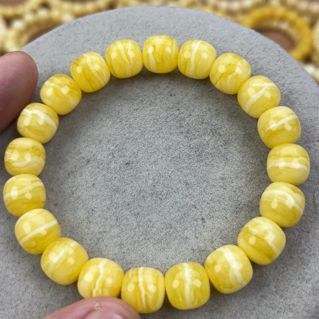 蜜蜡未镶嵌手串乌料焦皮同料鸡油红白花虎皮11**10.6腕口18+