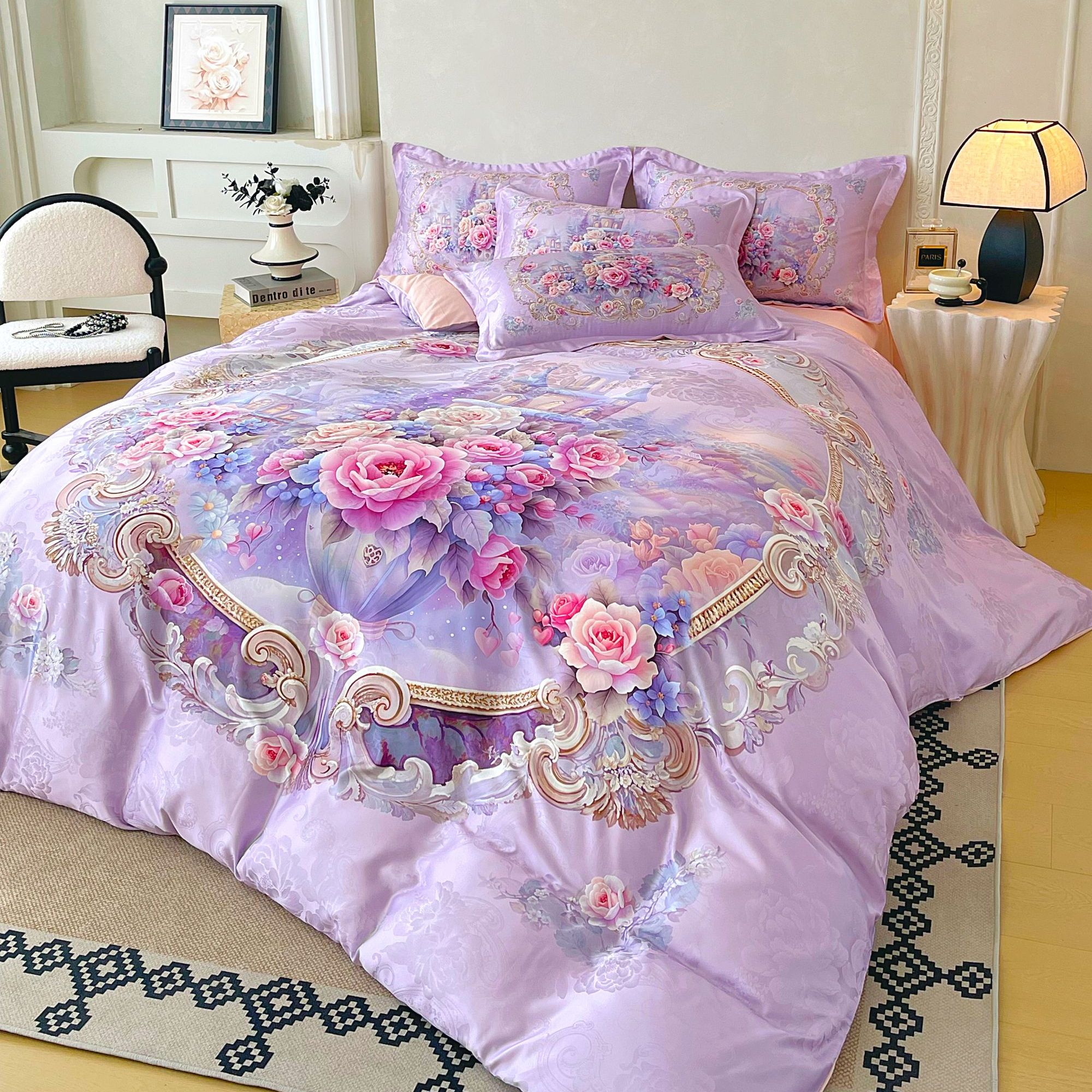 【张董甄选】欧式匠心宫廷贡缎提花四件套梦幻庄园紫-张董-TW