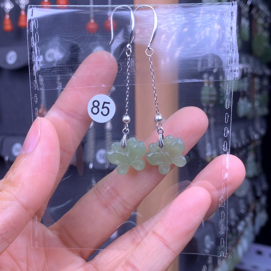 和田玉耳饰银S925镶嵌三****代