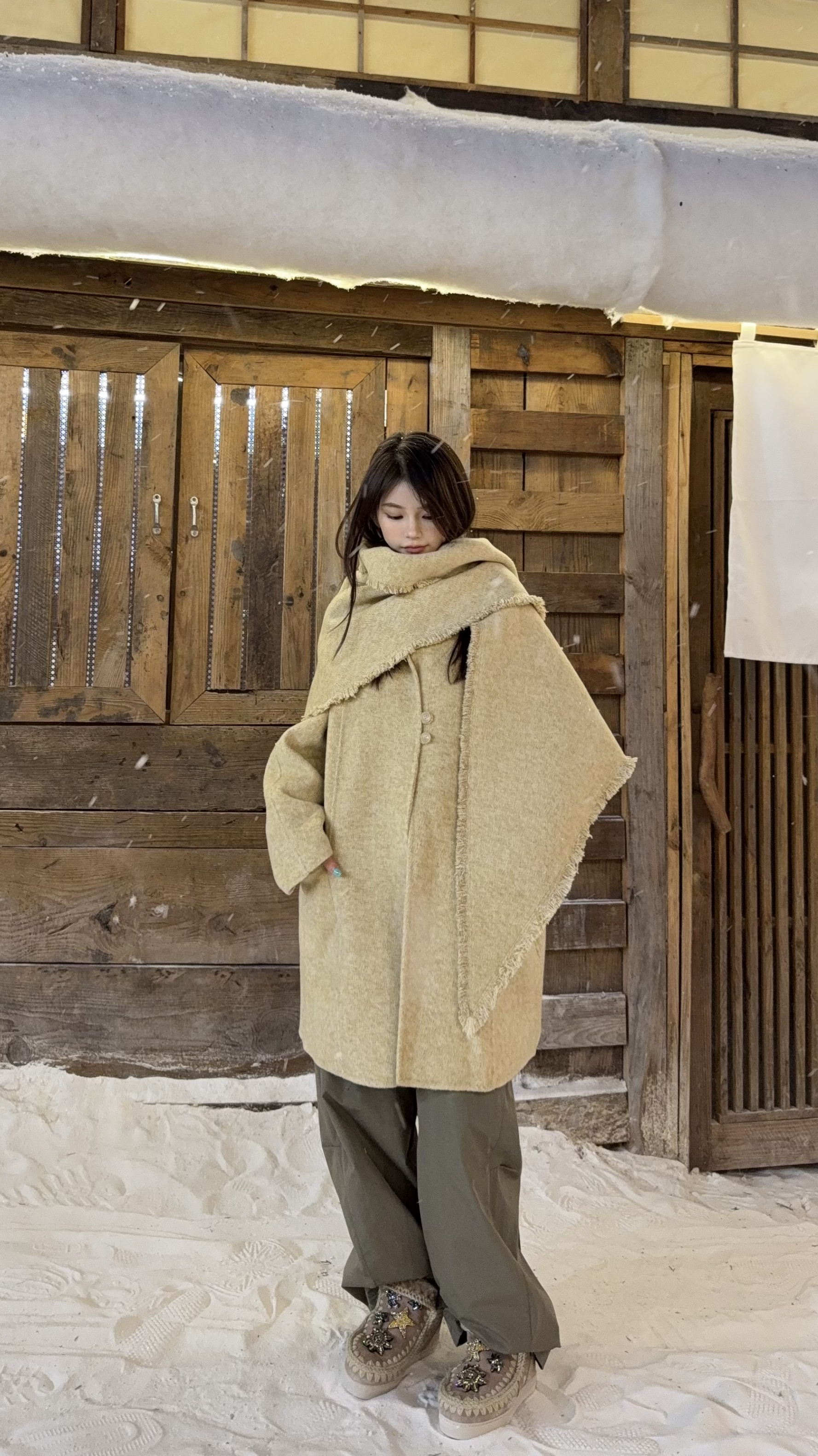 舟舟【围脖大衣】羊毛大衣秋冬氛围感毛呢外套