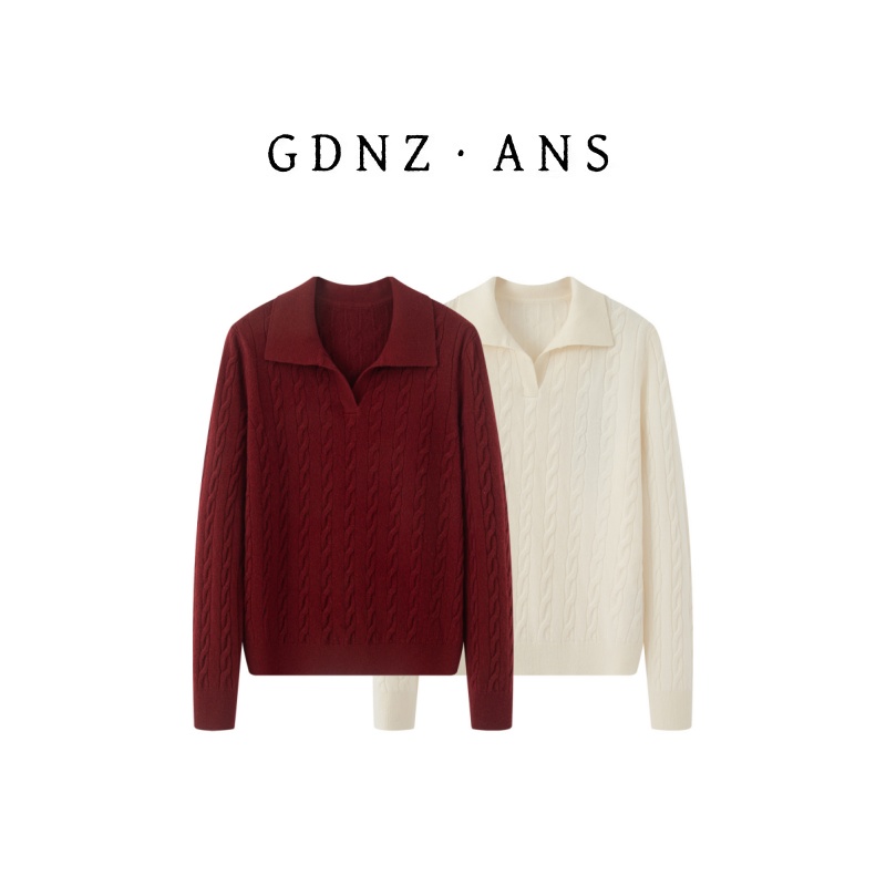 【艾家商场专享】女装2025冬季新款时尚翻领针织毛针织衫7109