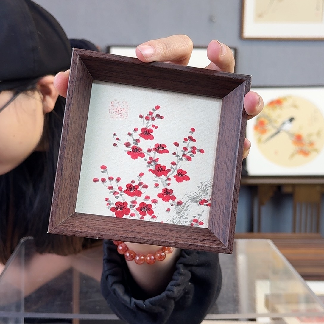 书法纯手绘，纯手写带框尺寸：12×12厘米