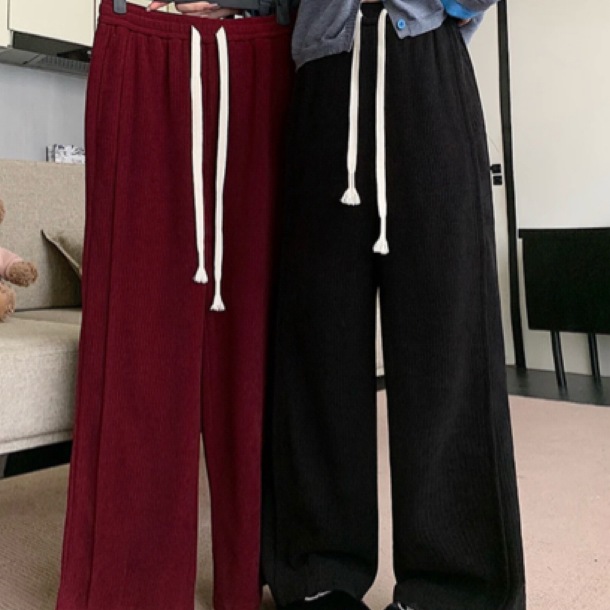 【董咚咚2】长裤微弹力中高腰纯色直筒阔腿休闲裤子时尚潮流300斤