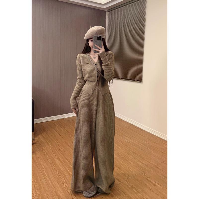 【裙子/裤子】欧货2025冬季新款韩版时尚针织套装女V领打底衫两件套