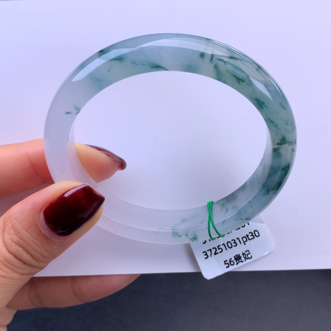 翡翠未镶嵌手镯白冰飘花贵妃手镯（完整强推）