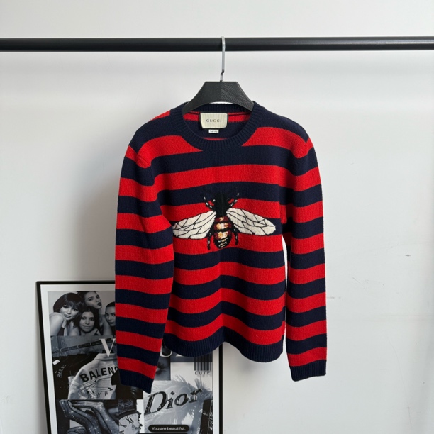未使用 GUCCI/古驰 LOVED联名条纹蜜蜂毛衣/S码带吊牌