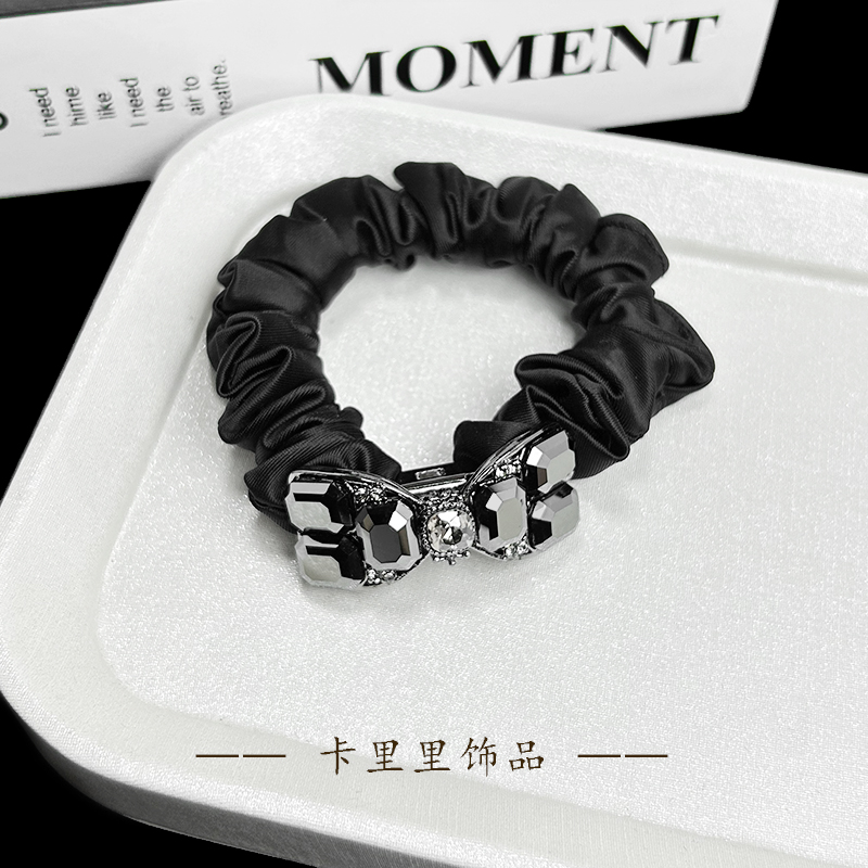 【卡里里饰品】编号315 韩版黑色水晶蝴蝶结真丝面膜发圈