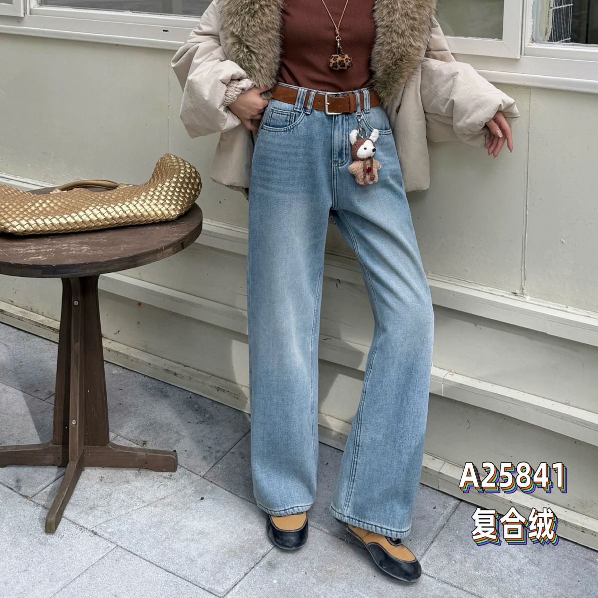 深圳南油（复合绒加厚）白极熊直筒牛仔裤99162