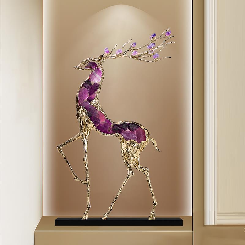 德式水晶招财鹿摆件客厅入户玄关酒柜办公室高档装饰公司开业礼物