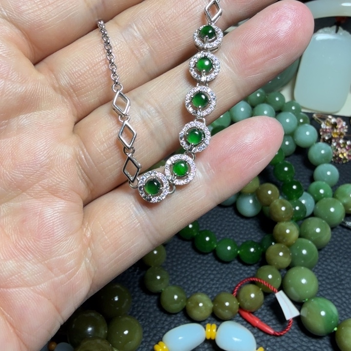 翡翠手链银S925镶嵌手链
