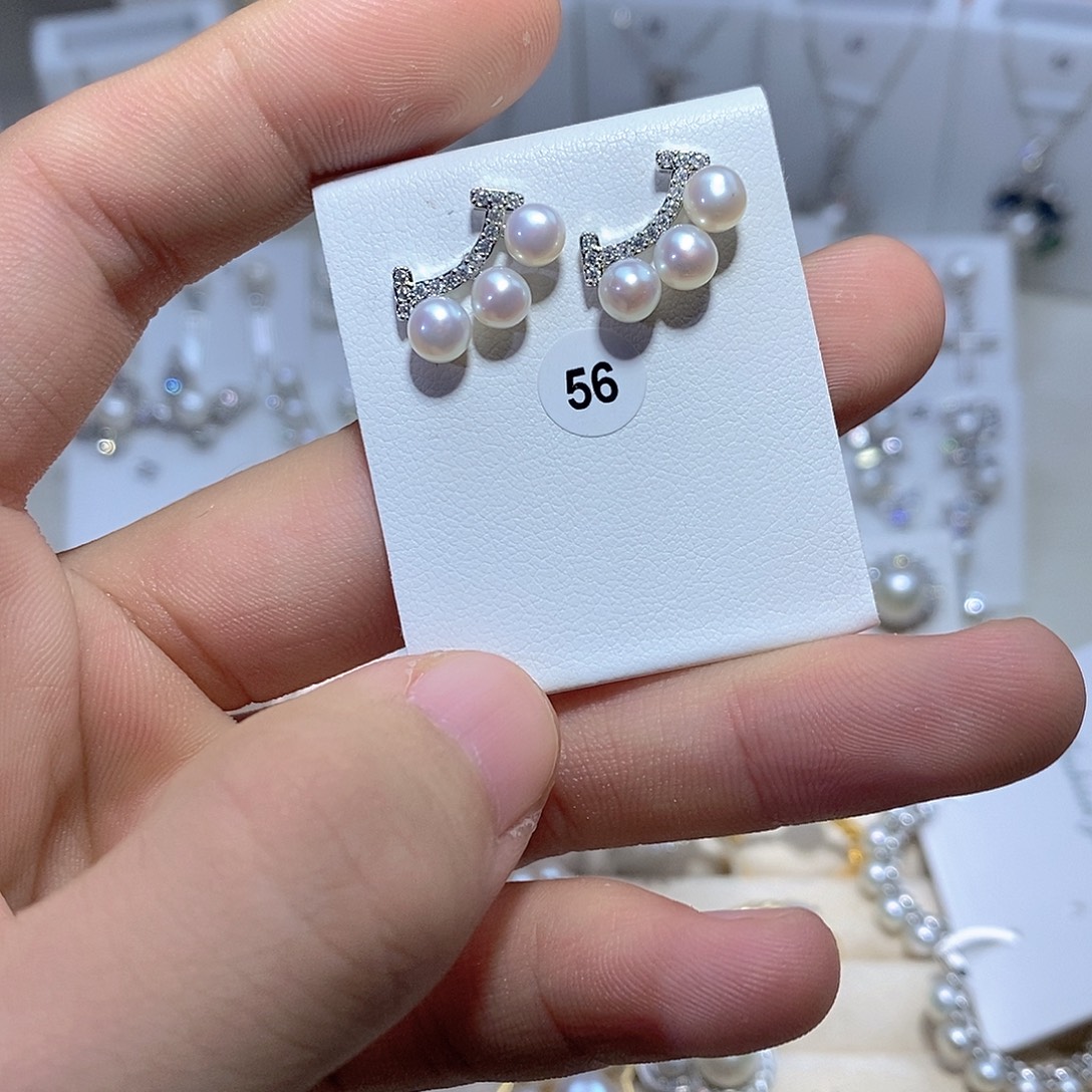 耳饰银S925镶嵌淡水珍珠