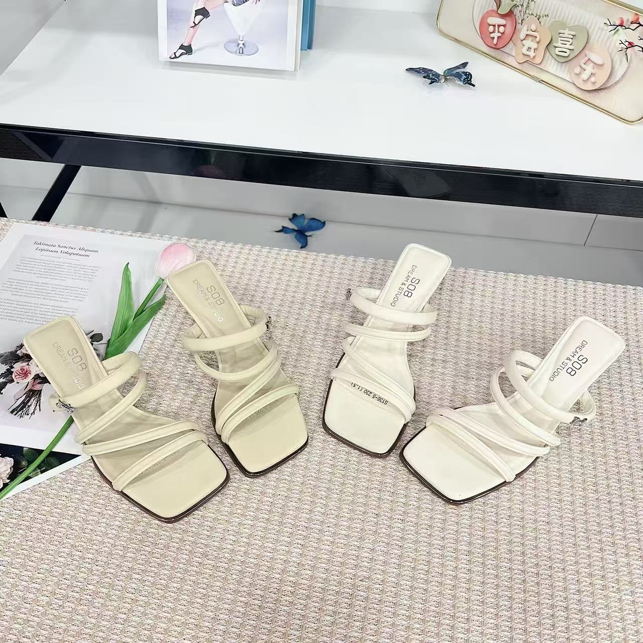 136-5 新款法式时尚气质细跟凉拖鞋