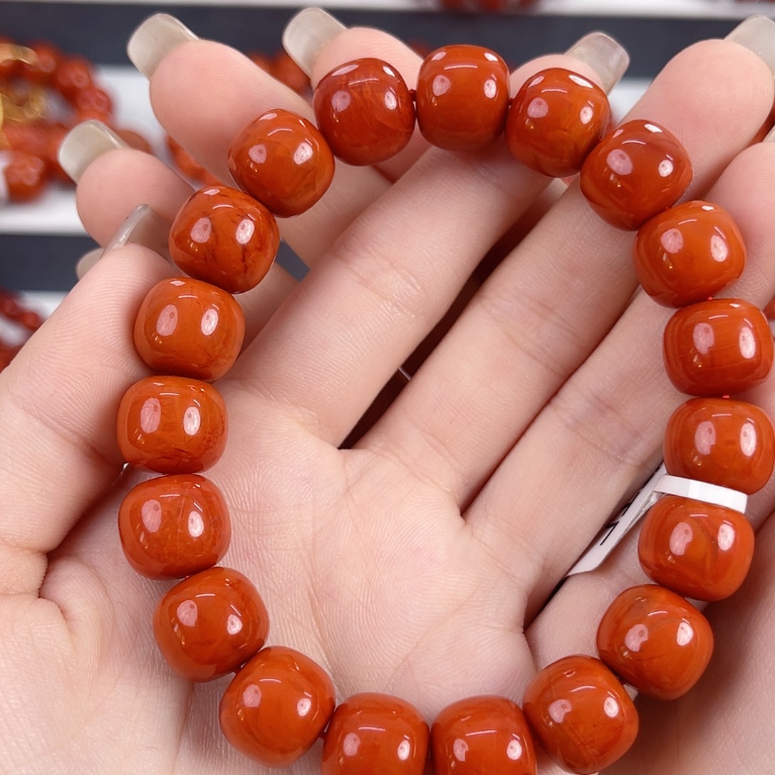 南红玛瑙未镶嵌瓦西柿子红满肉12mm老型手串