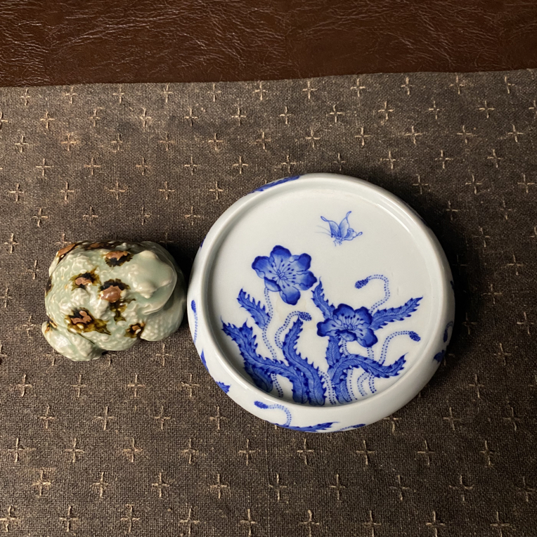 仿明清官窑 青花虞美人盖置非遗传承人 振鹭堂