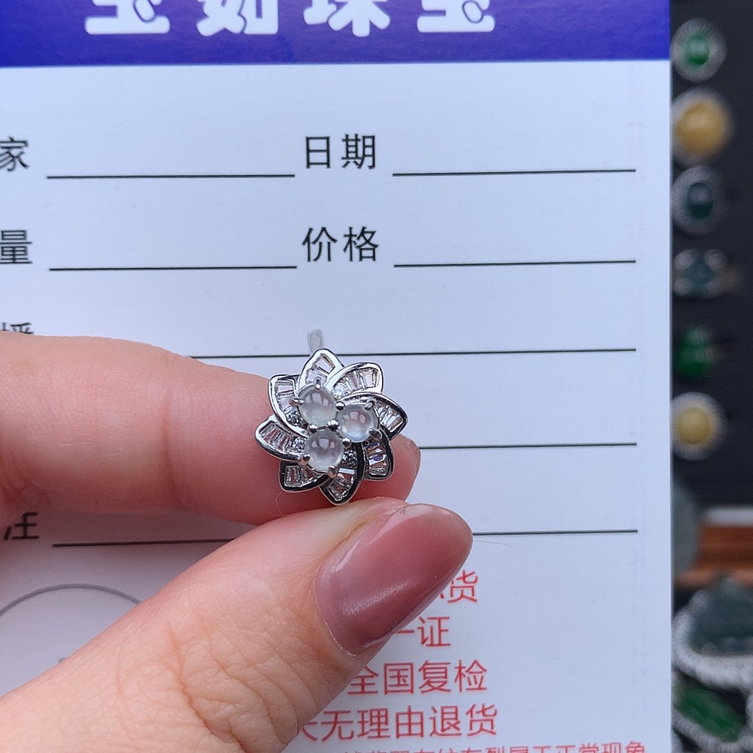 翡翠戒指银S925镶嵌戒指925