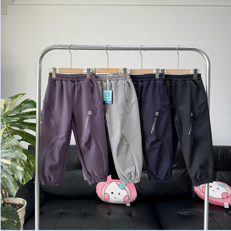 1104冬季中大童户外运动款拼接加厚加绒男童冲锋裤运动裤