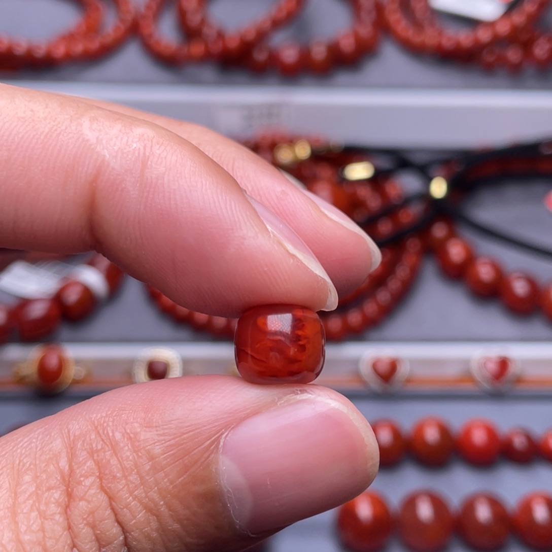 菠***菜南红玛瑙未镶嵌配饰9.7mm瓦西火焰纹老型单珠