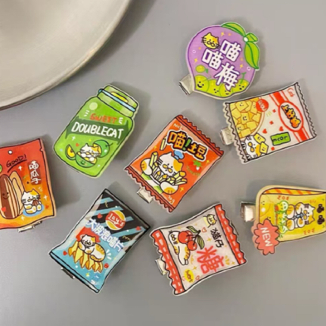 卡通创意搞怪饮料零食包发夹亚克力仿真食玩发夹