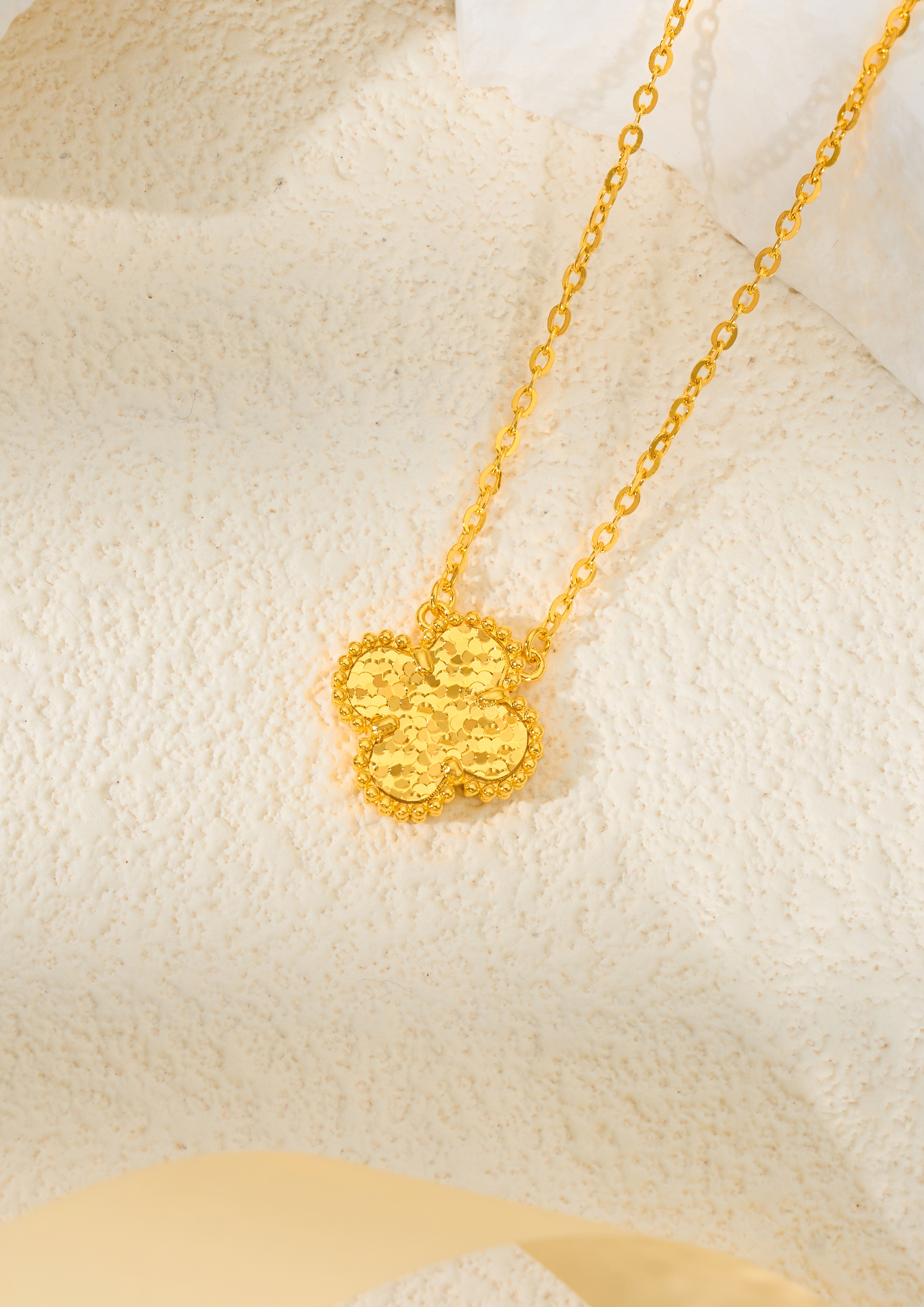 坠链均足银 碎冰冰四叶草套链轻奢双面经典小众百搭