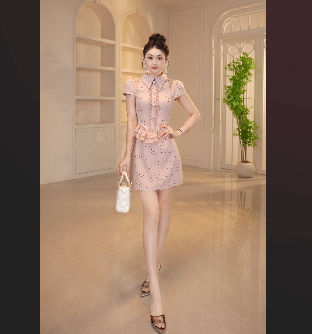 【显瘦定制】新款时尚气质收腰显瘦法式甜美风连衣裙28002