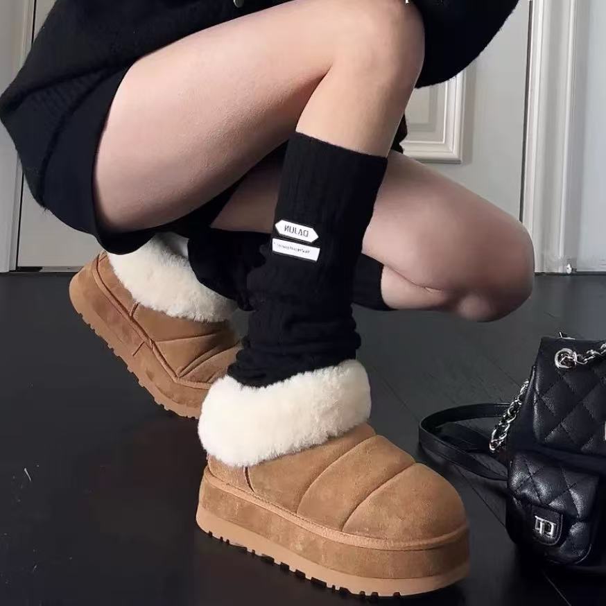 C2114 驼色  冬季厚底圆头女士高帮保暖雪地靴