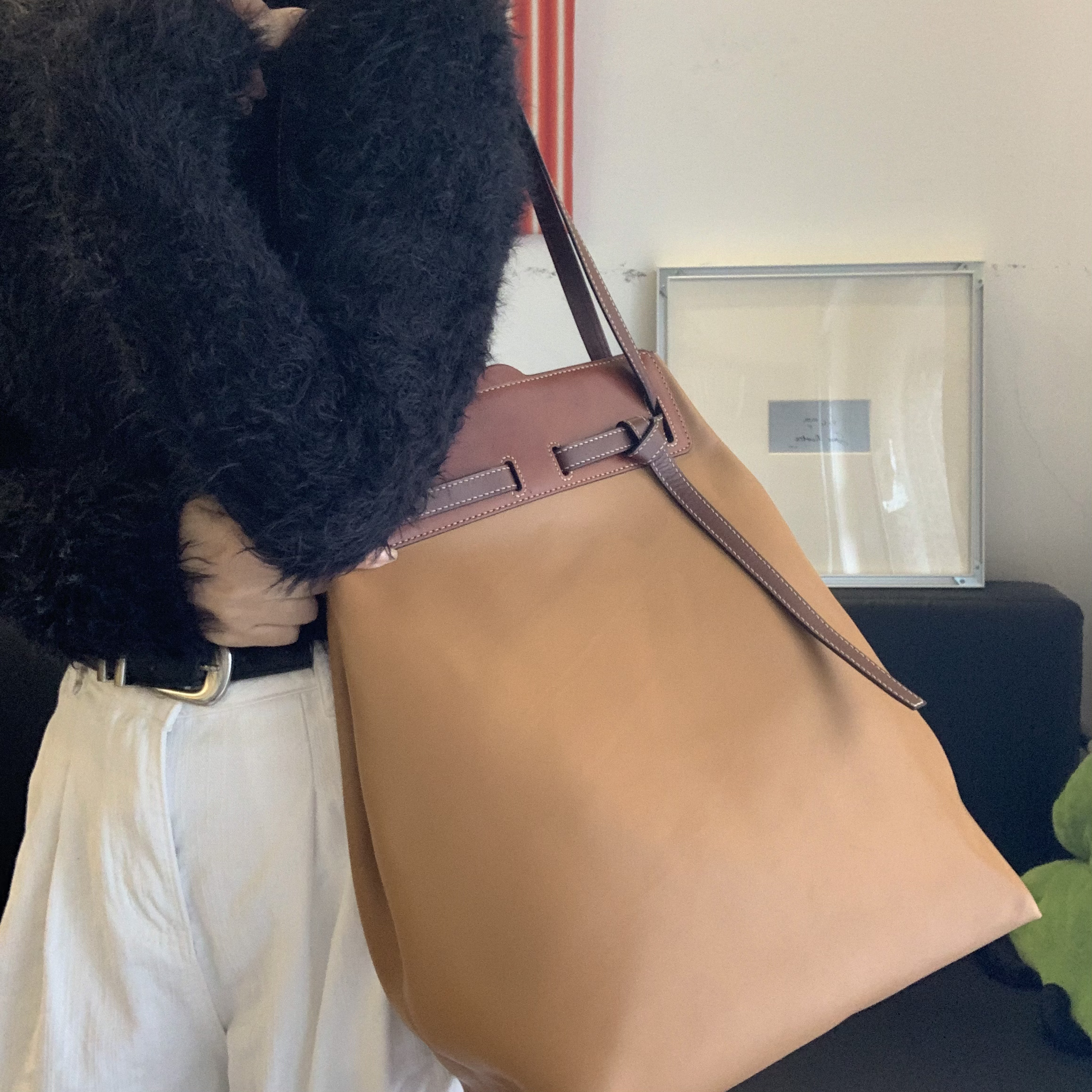 95新 LOEWE/罗意威 7 焦糖色拼棕色大号lazo单肩包