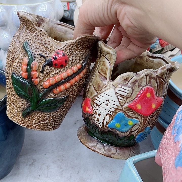 多肉綠植陶瓷花盆9.9包郵，有孔