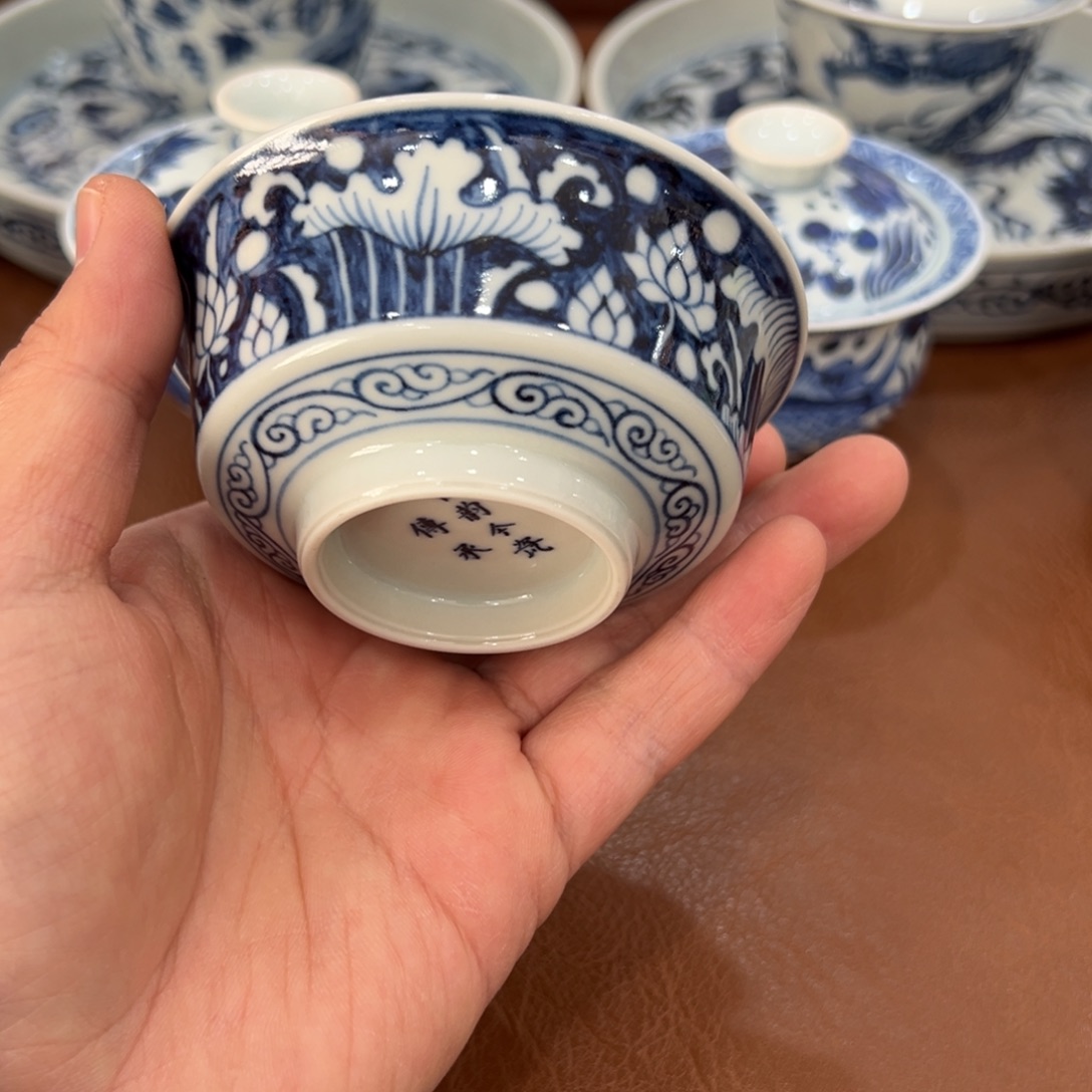 青***子手绘青花一路连科金陵盏