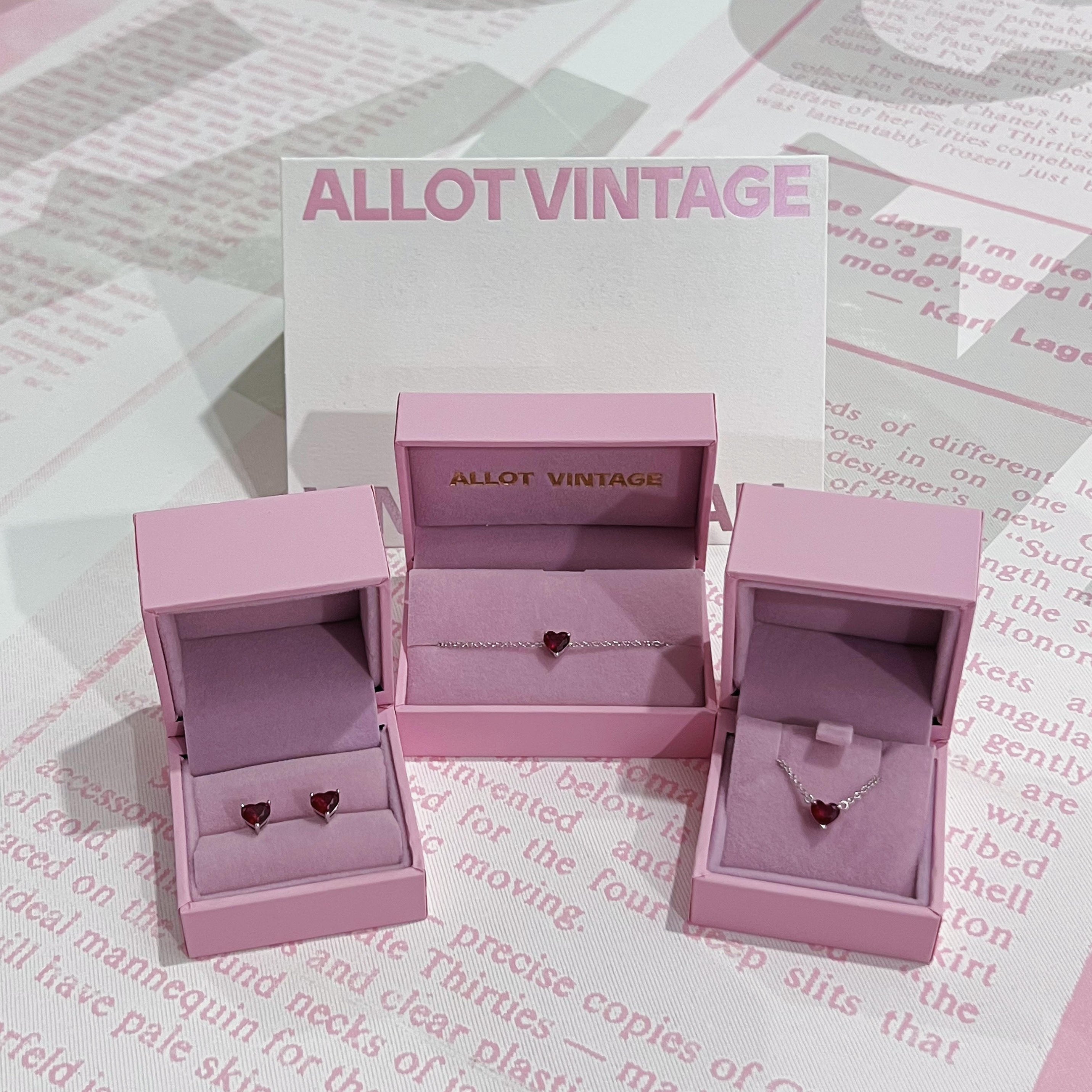 925银合成锆石耳饰 新年红迷你系列红色爱心60分锁骨链手链耳钉