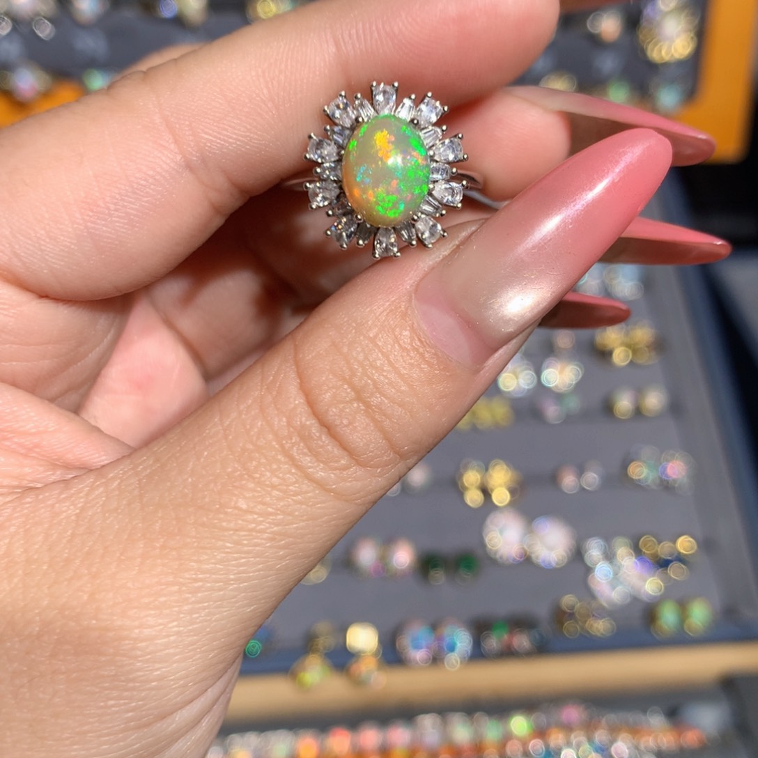 银S925镶嵌欧泊欧泊戒指l