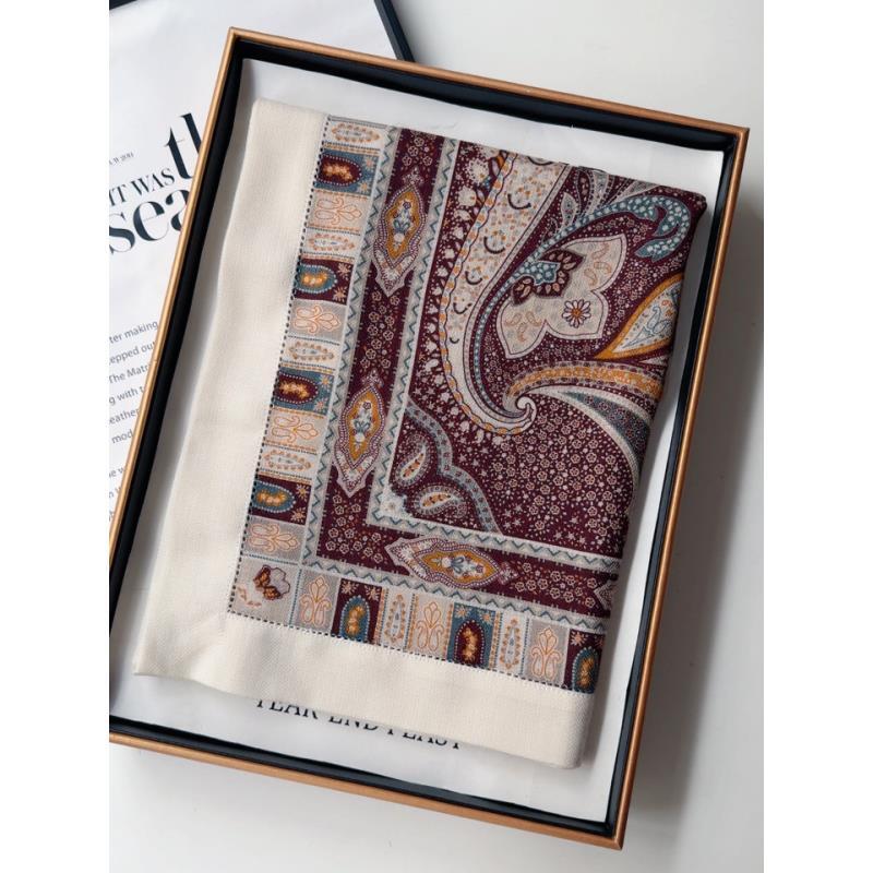 真丝羊毛双面异色腰果万花筒95方巾双层工艺边丝巾围巾大披肩D225