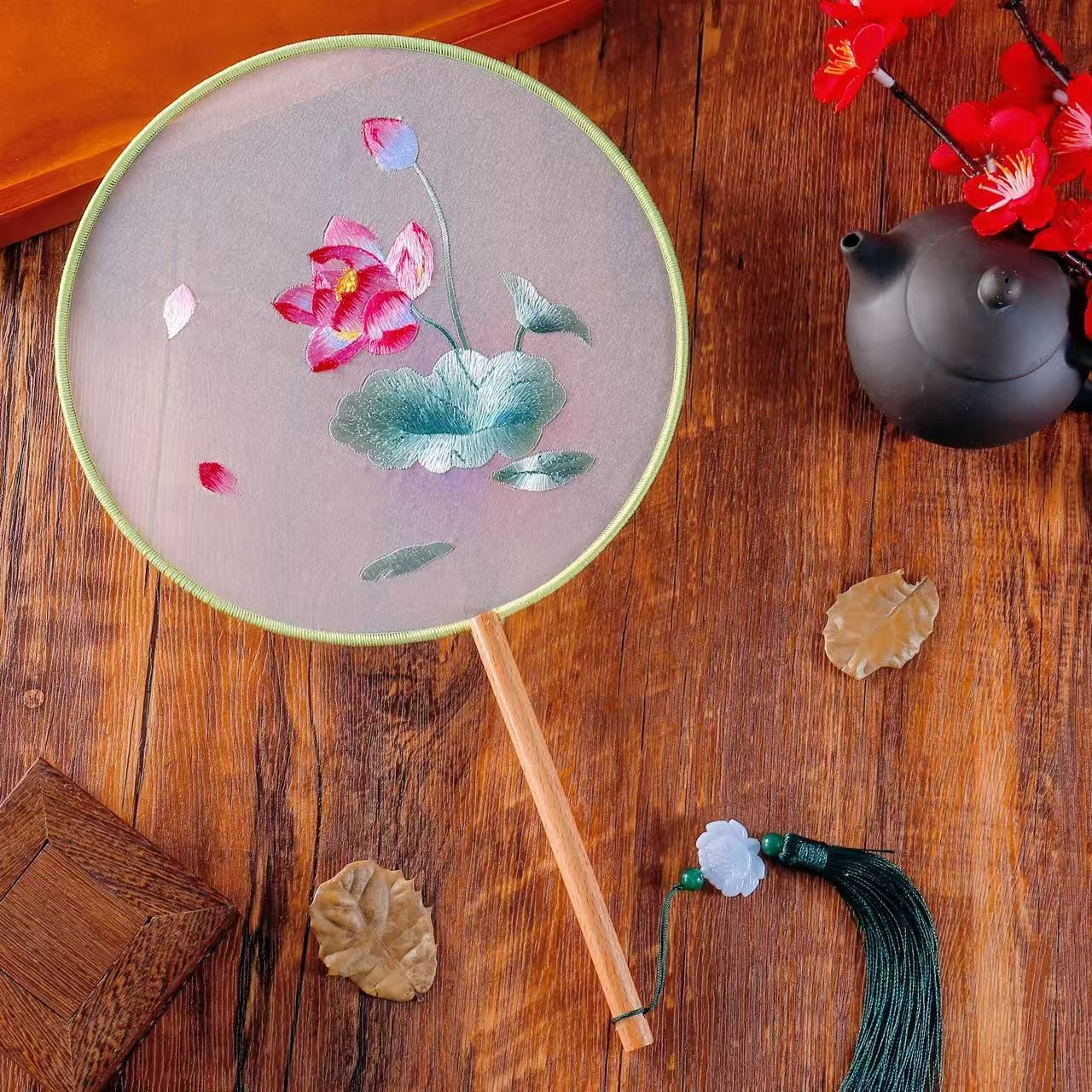 【荷花052】双面苏绣团扇古风刺绣扇子