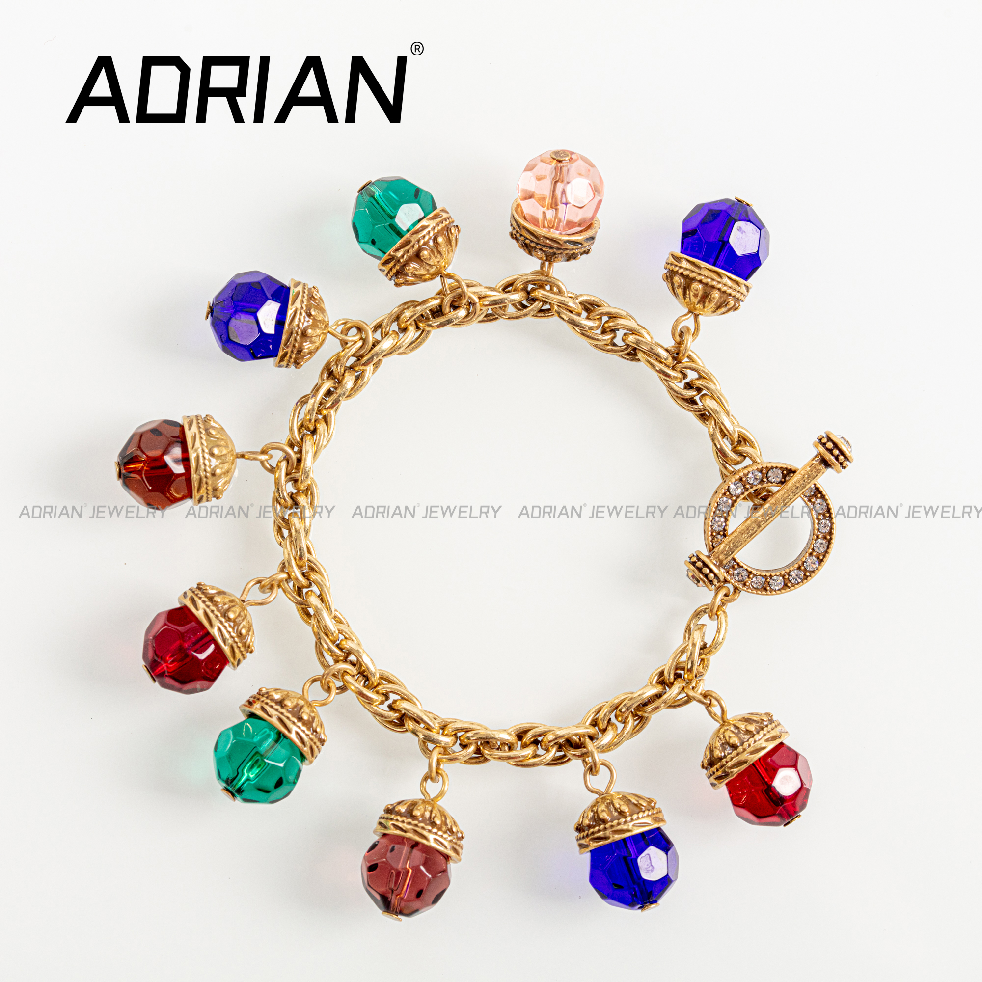 铜合金琉璃手链 欧美风女复古/宫廷复古手链手工彩色欧美蓝色红色