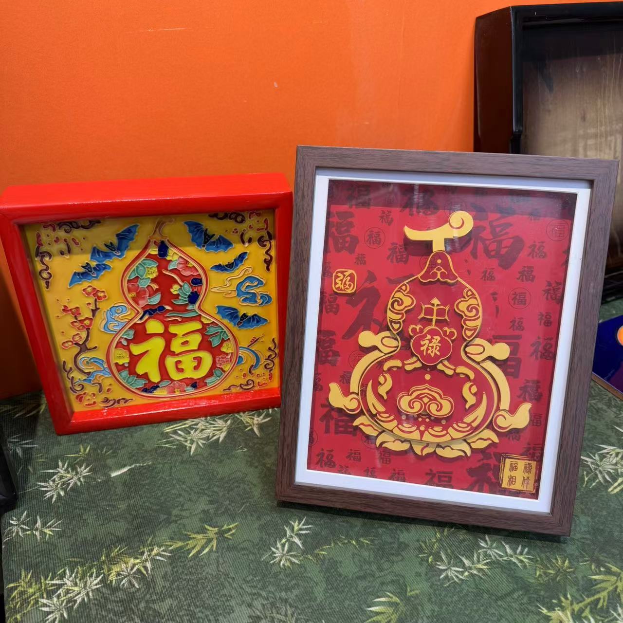 创意装饰茶盘新中式文创老榆木手绘陶瓷精美装饰摆件