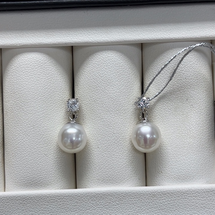 耳饰海水珍珠银S925镶嵌澳白 8-9mm 15号